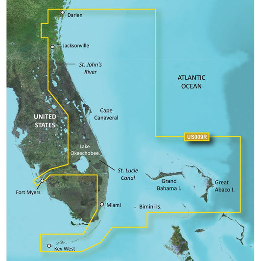 Garmin BlueChart g3 Vision HD VUS009R map coverage from Jacksonville to Key West on microSD/SD.