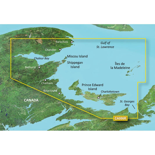Garmin BlueChart g3 Vision HD map coverage from P.E.I. to Chaleur Bay, including coasts of Nova Scotia and New Brunswick.