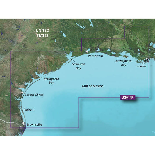 Garmin BlueChart g3 Vision HD map coverage from Morgan City to Brownsville, highlighting coastal navigation areas.