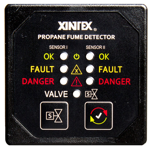 Fireboy-Xintex Propane Fume Detector  Alarm w/2 Plastic Sensors  Solenoid Valve - Square Black Bezel Display [P-2BS-R] - Sea & Tech Outfitters Florida, LLC