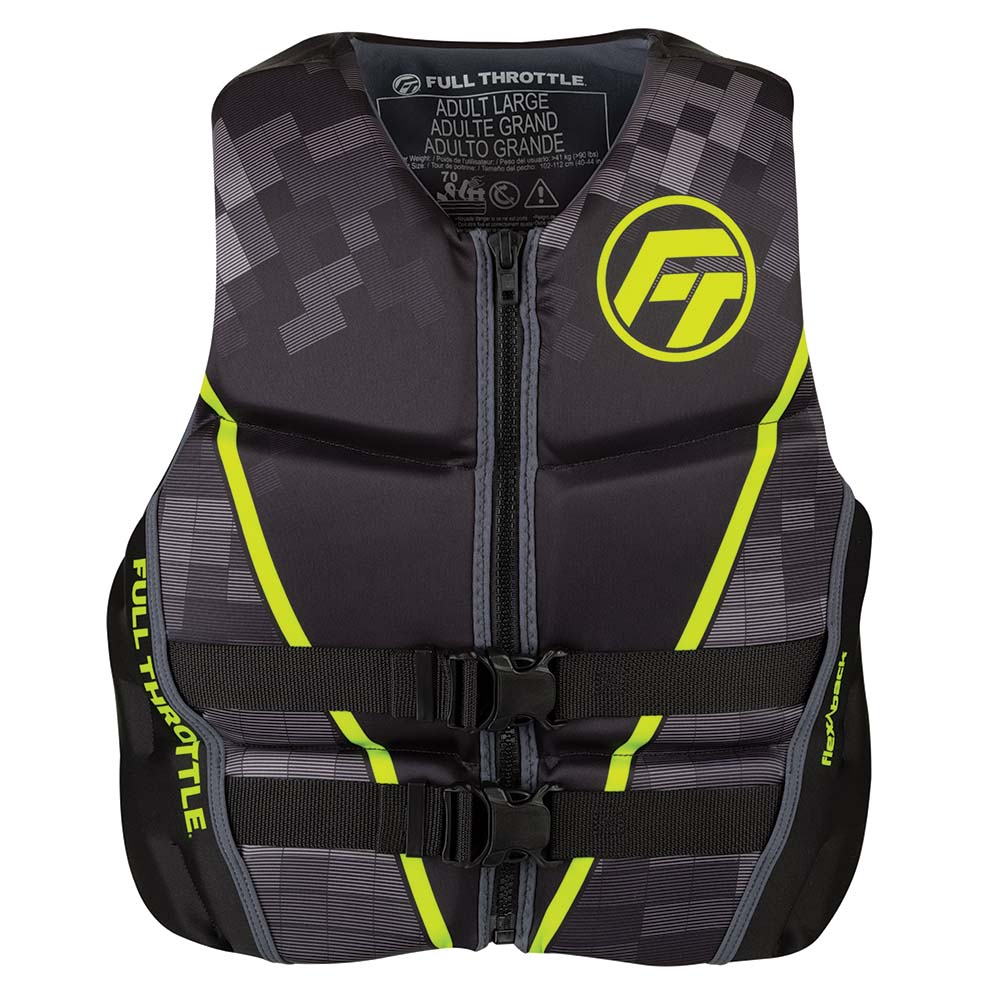 Full Throttle Mens Rapid-Dry Flex-Back Life Jacket - L - Black/Green [