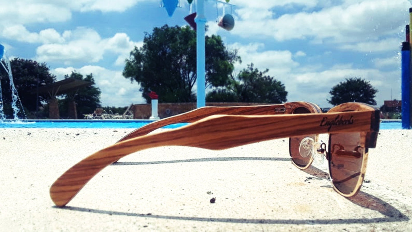 Engleberts Real Ebony and ZebraWood Sunglasses With Bamboo Case, Tea P